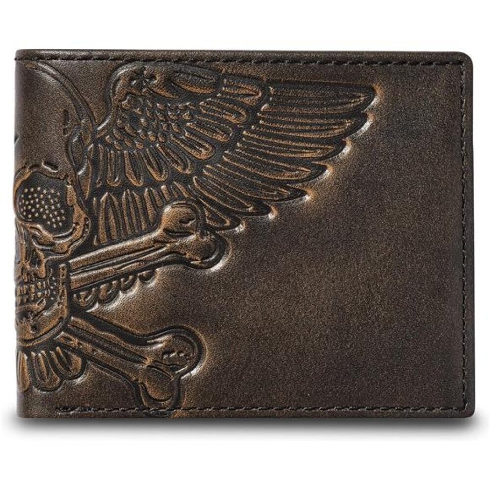 Slim Mens Wallet Bifold Skull Crossbones Biker